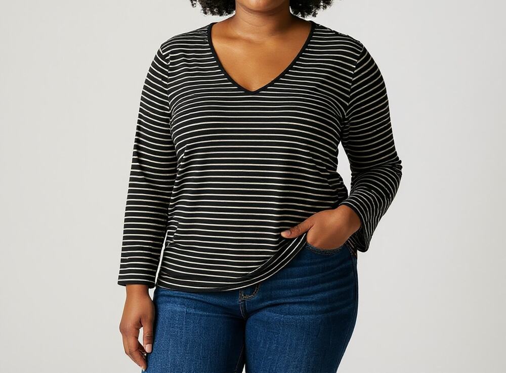 LAUREN RALPH LAUREN Plus Size Long Sleeve Striped Top - Picture 1 of 7